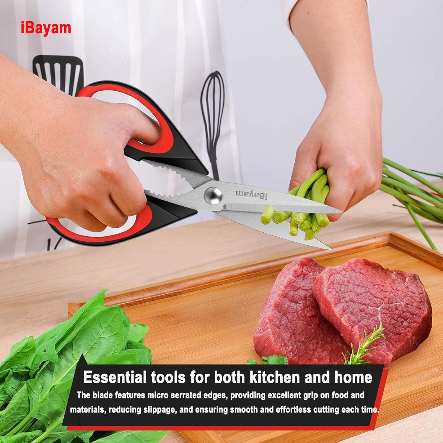IBayam Kitchen Scissors: Heavy-Duty, Dishwasher Safe, with Sheath