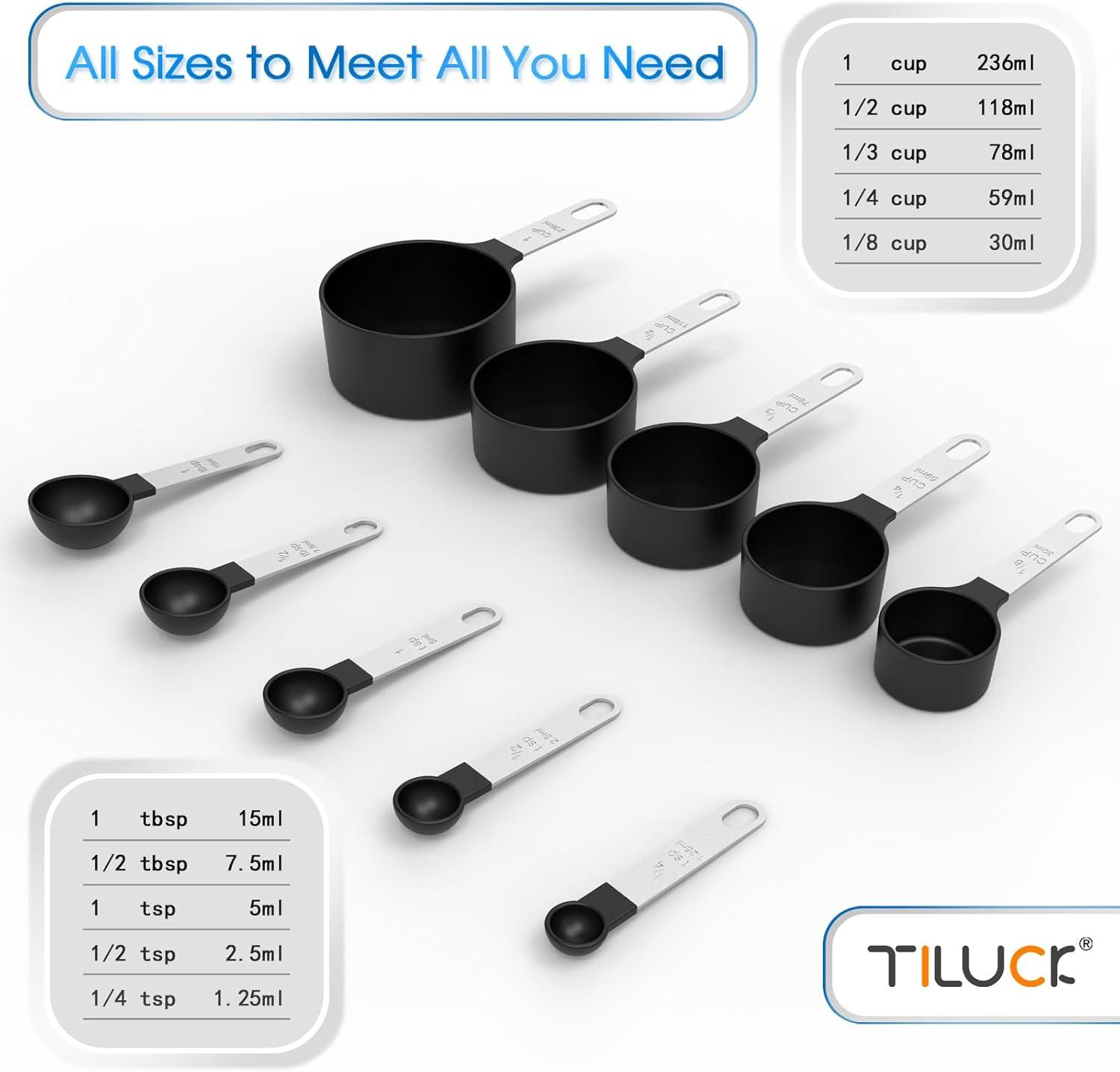 TILUCK Measuring Cups & Spoons Set: Nesting Design, Steel Handles