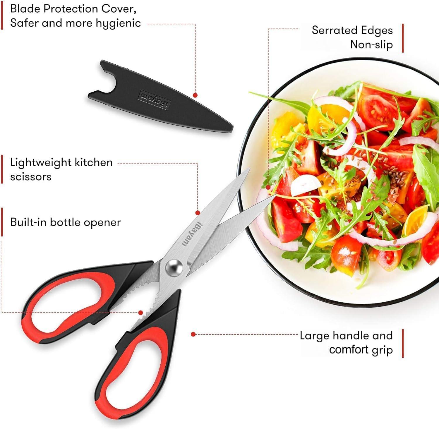 IBayam Kitchen Scissors: Heavy-Duty, Dishwasher Safe, with Sheath
